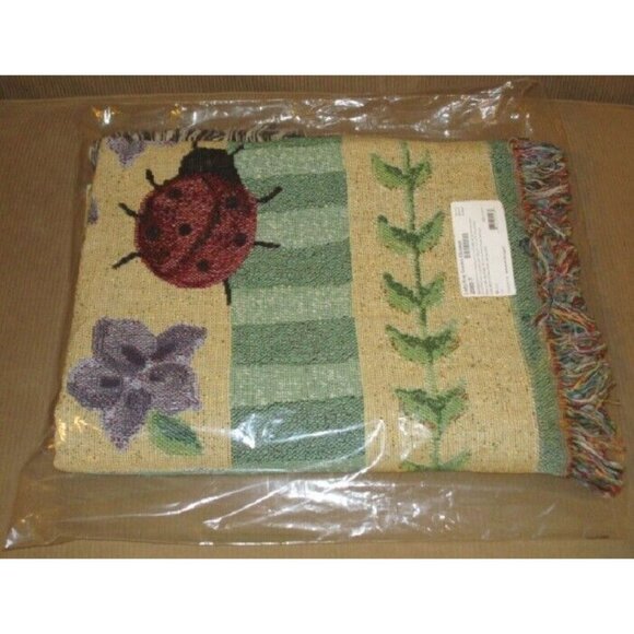 New Ladybug Garden Heavy Cotton Afghan Throw Blanket 54x70 Lady Bug Spots Beetle - Picture 3 of 3